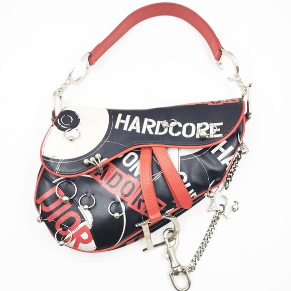 Dior Handbags - RARE Dior x Galliano Black, Red & White Hardcore Poison Saddle Bag